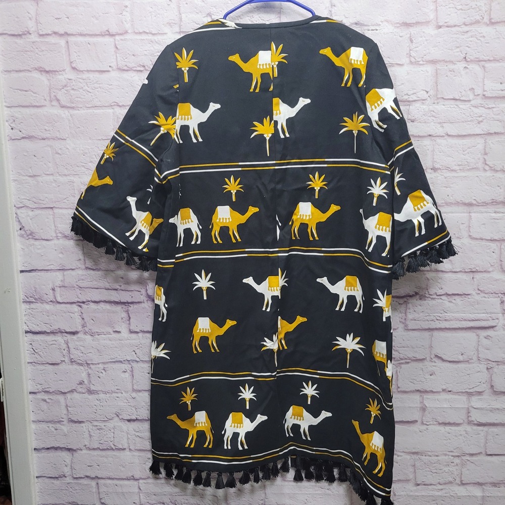 Kate Spade Spice Things Up Camel Jacket‎ Size 10 Open Front Tassel Fringe Long - Picture 7 of 9